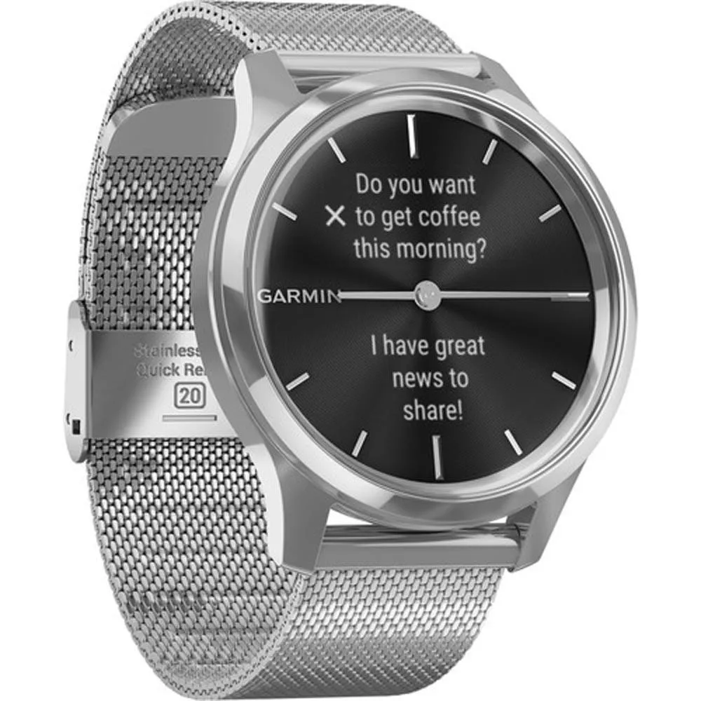 Garmin vivomove Luxe White Silver Milanese Stainless Steel Band Black Ana-Digi Dial Hybrid Watch - 010-02241-03