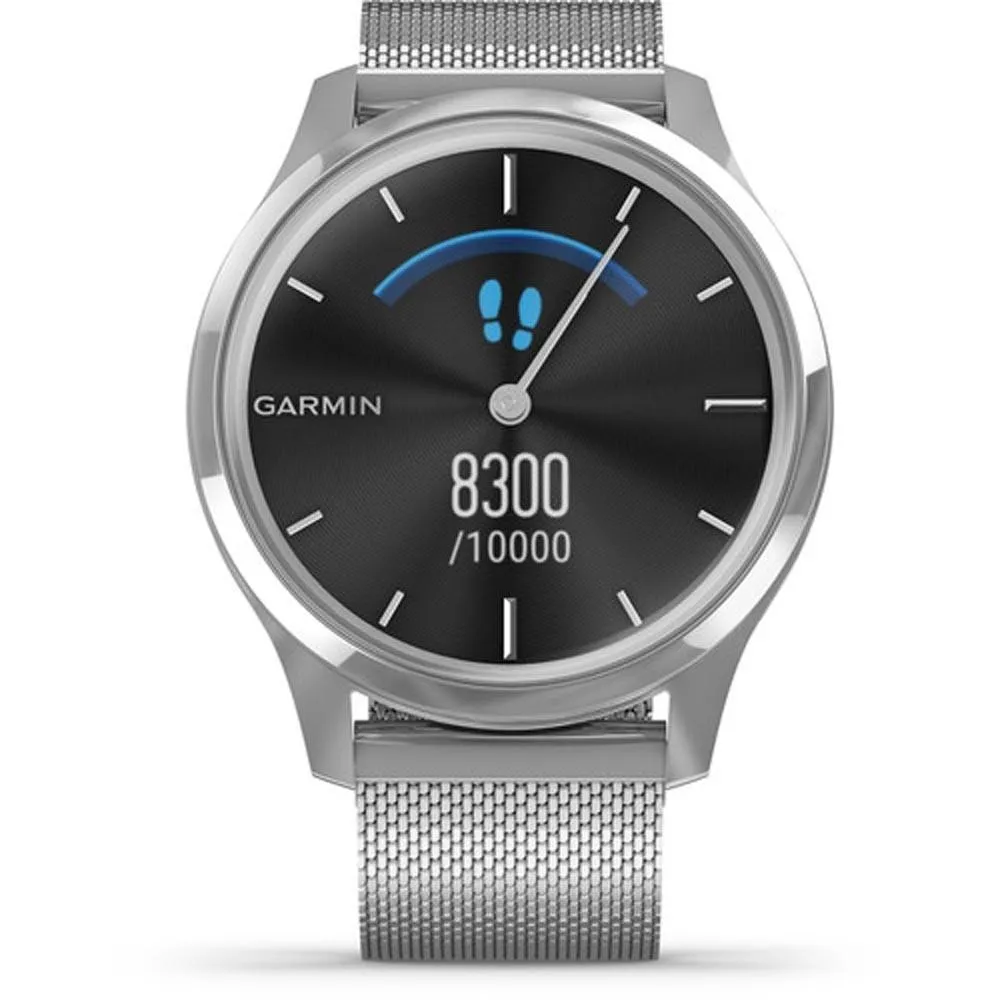 Garmin vivomove Luxe White Silver Milanese Stainless Steel Band Black Ana-Digi Dial Hybrid Watch - 010-02241-03
