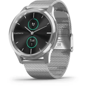 Garmin vivomove Luxe White Silver Milanese Stainless Steel Band Black Ana-Digi Dial Hybrid Watch - 010-02241-03