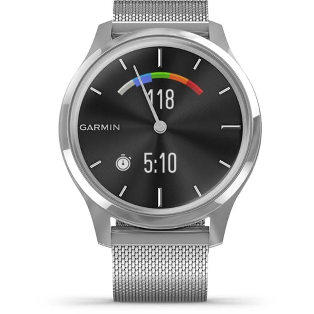 Garmin vivomove Luxe White Silver Milanese Stainless Steel Band Black Ana-Digi Dial Hybrid Watch - 010-02241-03