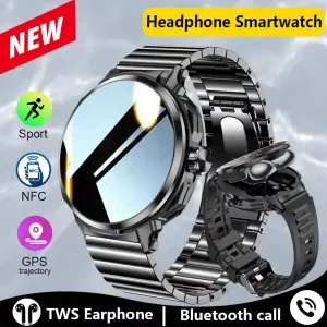 Headset Smart Watch Men TWS 2 in 1 Wireless BluetoothCall Earphone NFC Blood Pressure Heart Rate Testing Health Sport Smartwatch
