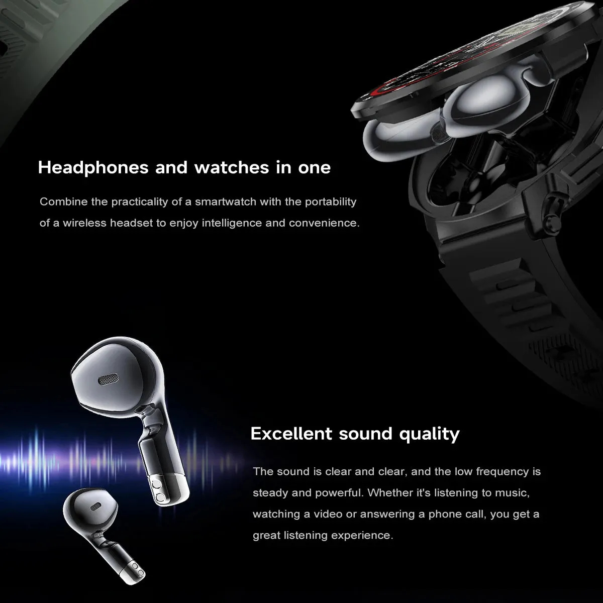 Headset Smart Watch Men TWS 2 in 1 Wireless BluetoothCall Earphone NFC Blood Pressure Heart Rate Testing Health Sport Smartwatch