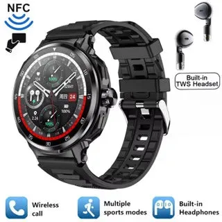 Headset Smart Watch Men TWS 2 in 1 Wireless BluetoothCall Earphone NFC Blood Pressure Heart Rate Testing Health Sport Smartwatch