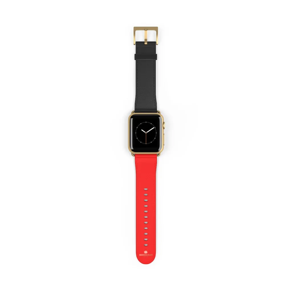 Hot Red Black Watch Band, Dual Solid Color 38 mm/42 mm Watch Band For Apple Watch- Made in USA