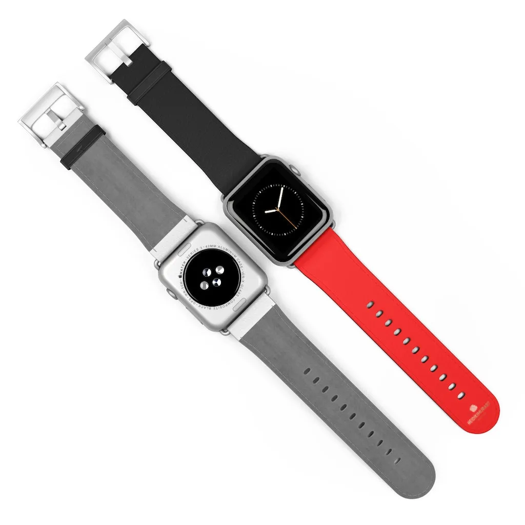 Hot Red Black Watch Band, Dual Solid Color 38 mm/42 mm Watch Band For Apple Watch- Made in USA