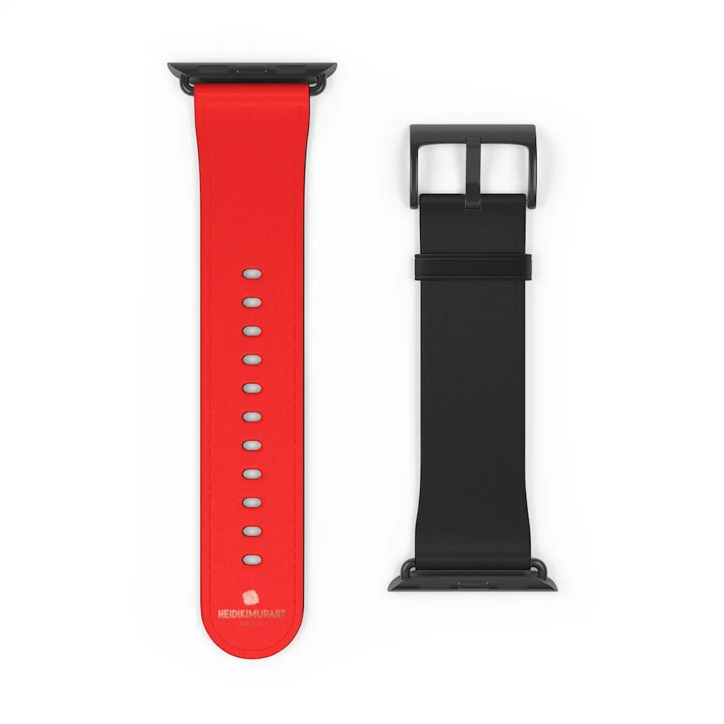 Hot Red Black Watch Band, Dual Solid Color 38 mm/42 mm Watch Band For Apple Watch- Made in USA