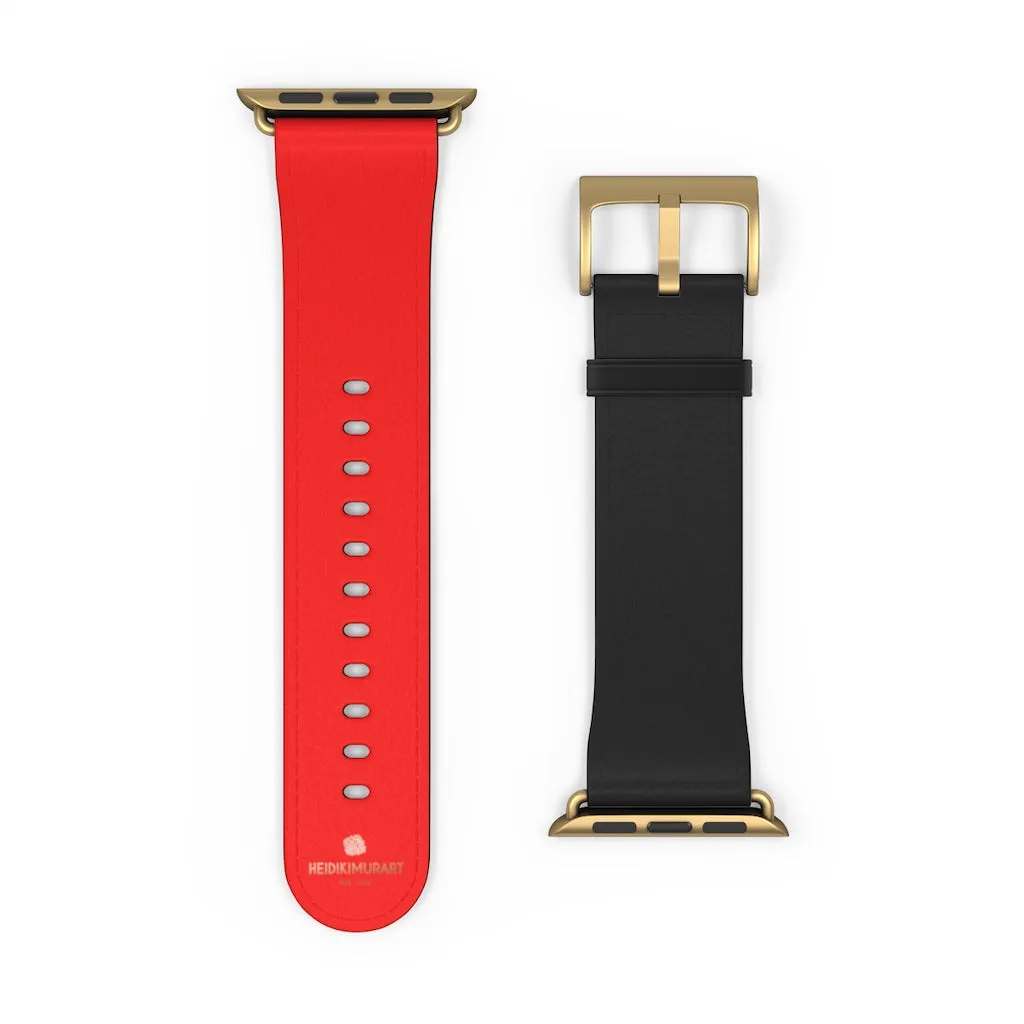 Hot Red Black Watch Band, Dual Solid Color 38 mm/42 mm Watch Band For Apple Watch- Made in USA