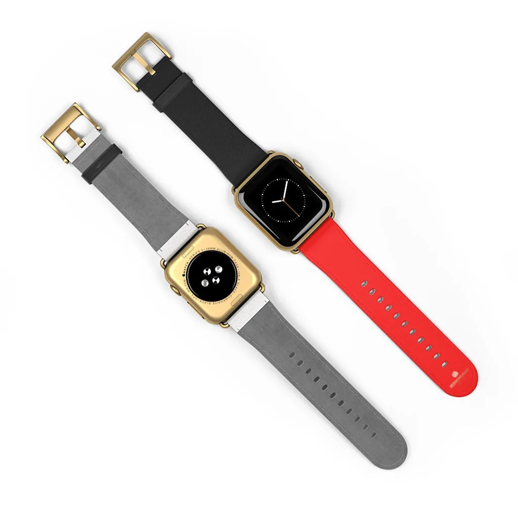 Hot Red Black Watch Band, Dual Solid Color 38 mm/42 mm Watch Band For Apple Watch- Made in USA