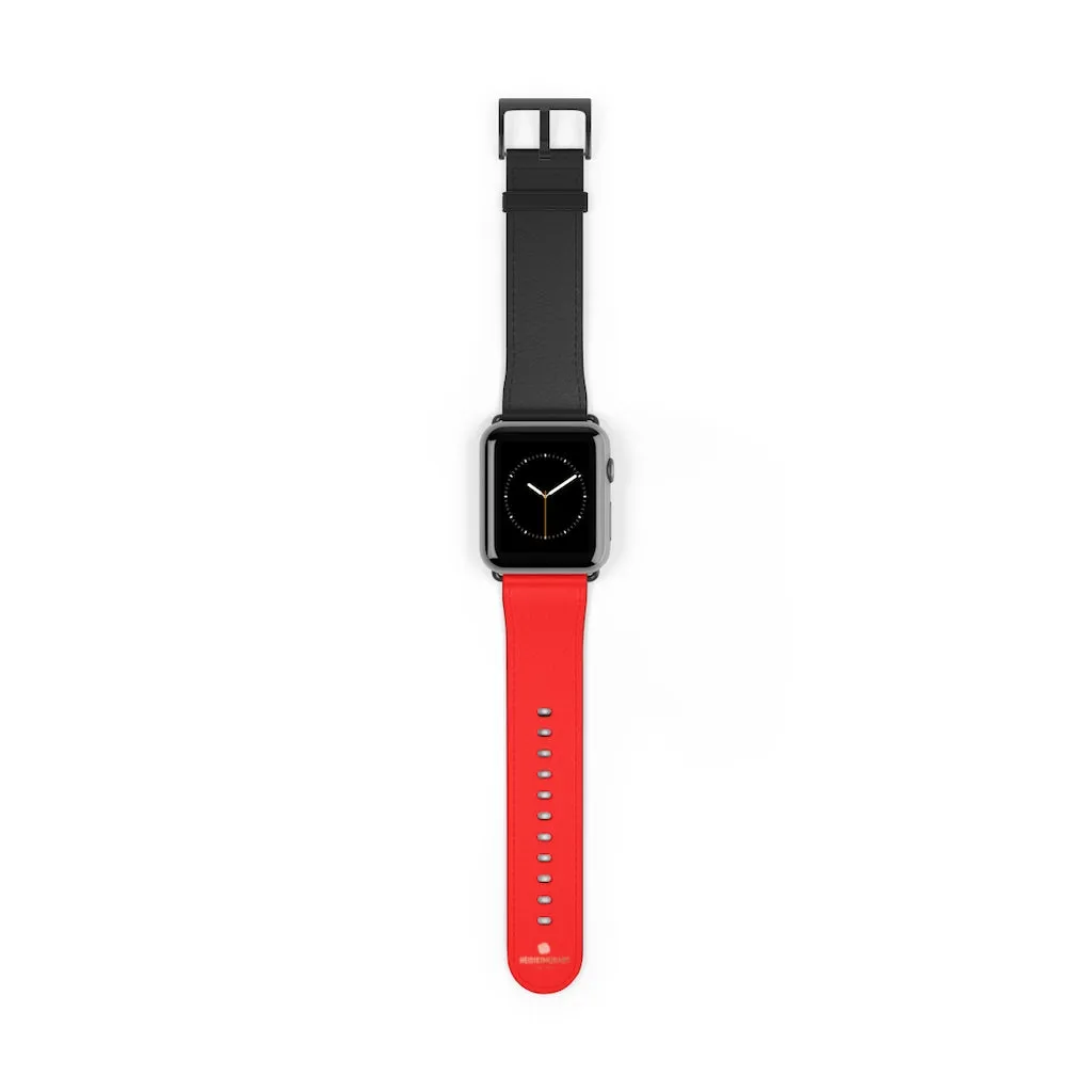 Hot Red Black Watch Band, Dual Solid Color 38 mm/42 mm Watch Band For Apple Watch- Made in USA