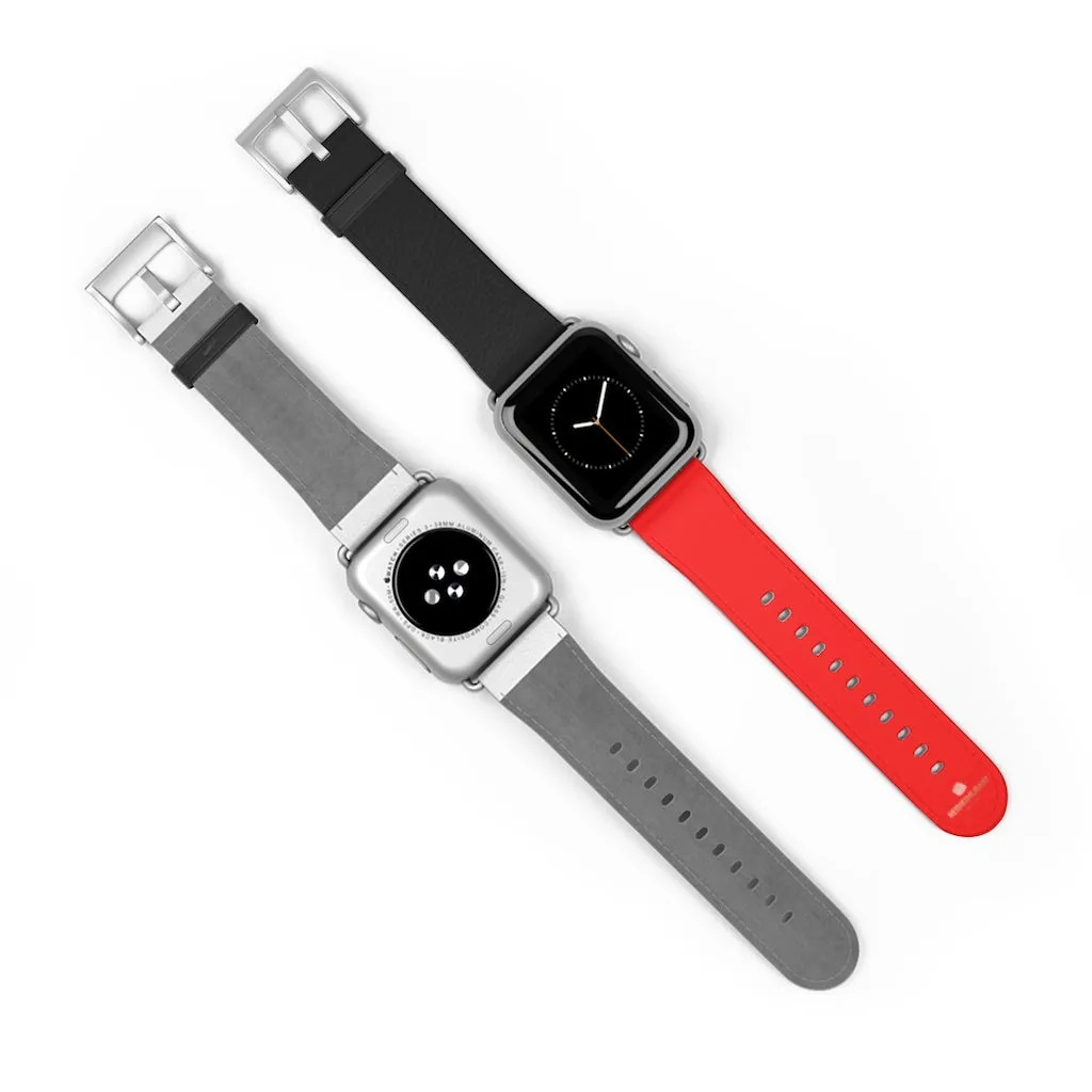 Hot Red Black Watch Band, Dual Solid Color 38 mm/42 mm Watch Band For Apple Watch- Made in USA