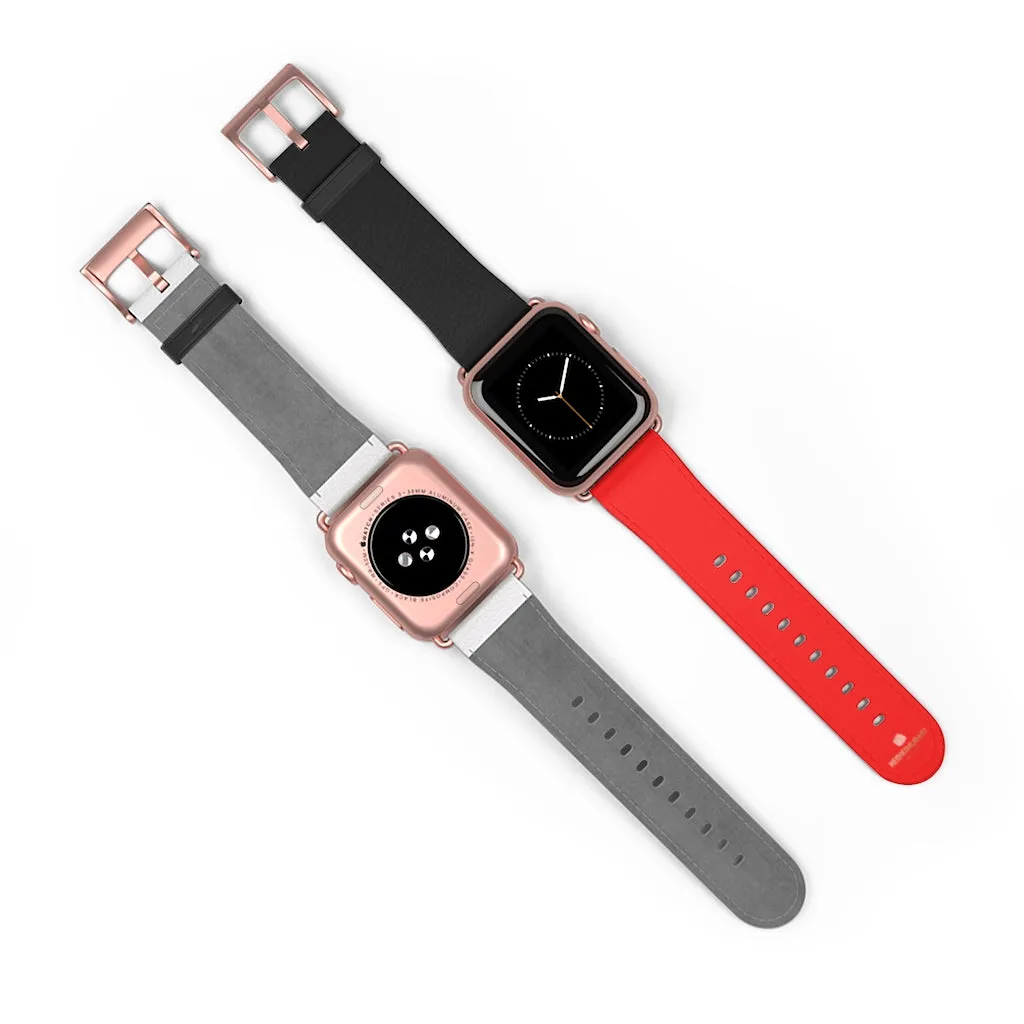 Hot Red Black Watch Band, Dual Solid Color 38 mm/42 mm Watch Band For Apple Watch- Made in USA