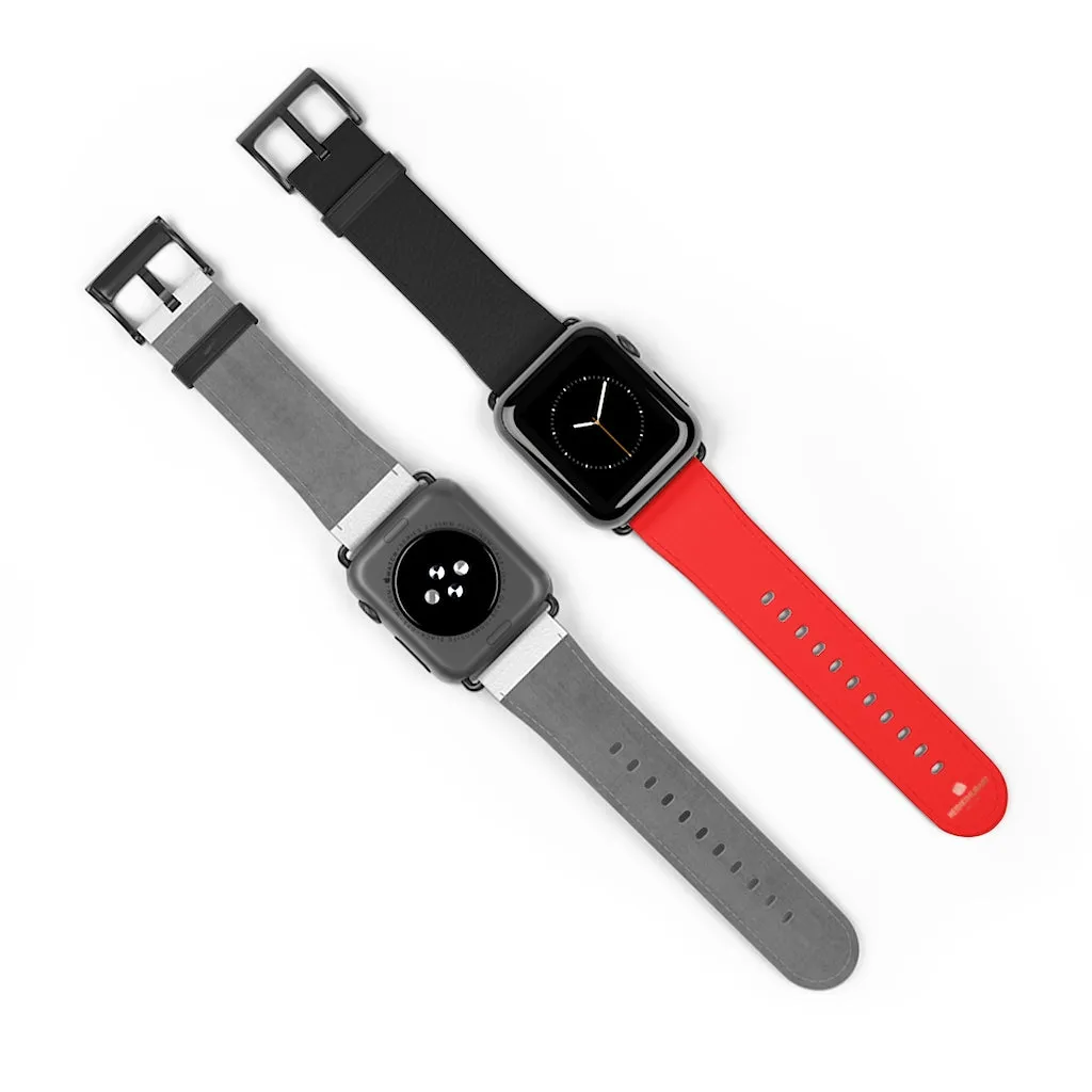 Hot Red Black Watch Band, Dual Solid Color 38 mm/42 mm Watch Band For Apple Watch- Made in USA