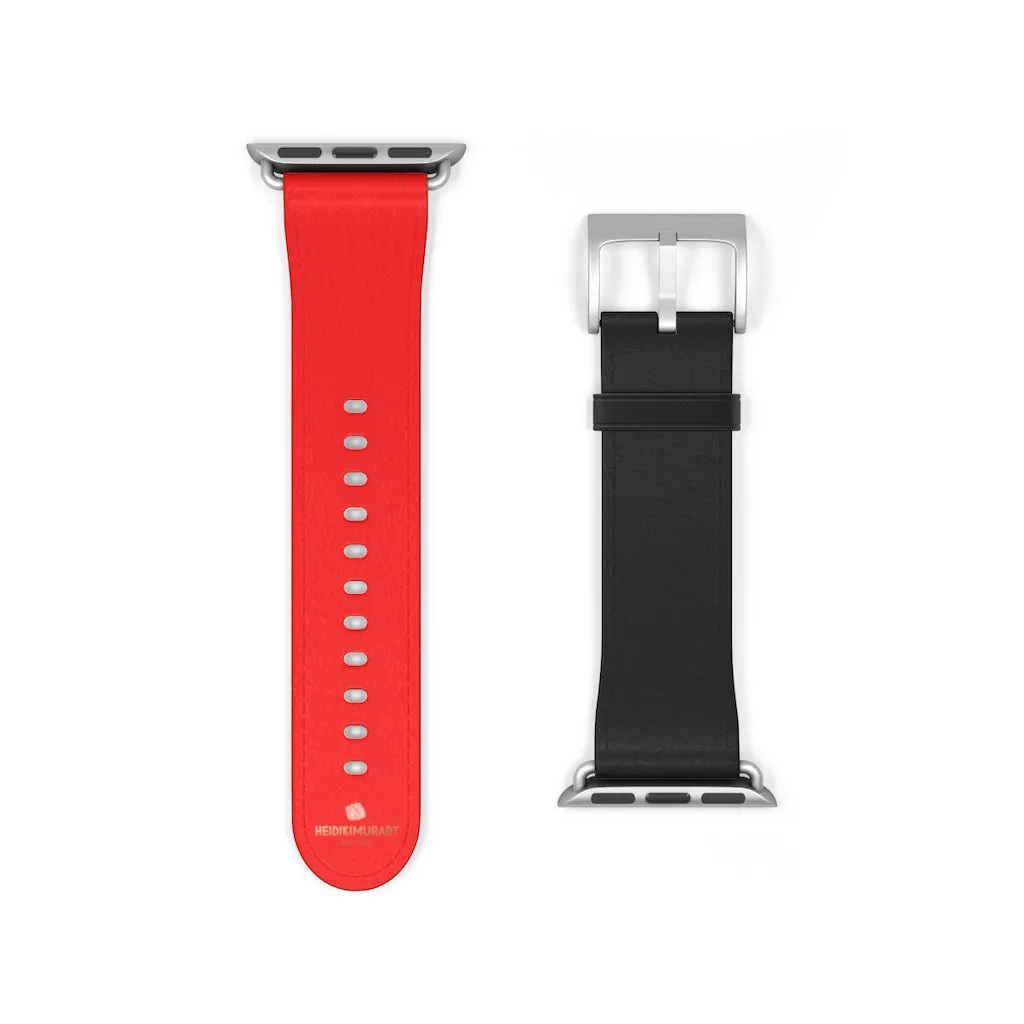 Hot Red Black Watch Band, Dual Solid Color 38 mm/42 mm Watch Band For Apple Watch- Made in USA