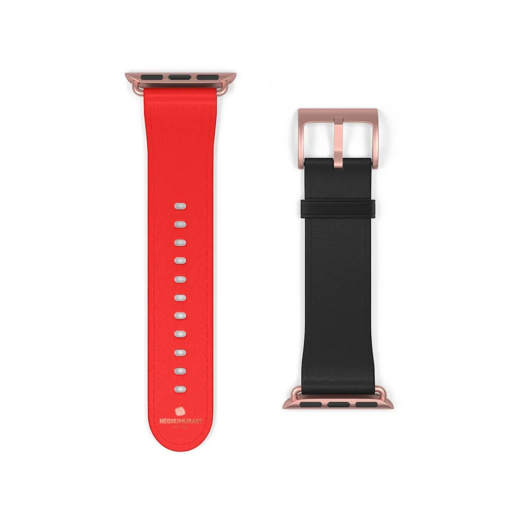 Hot Red Black Watch Band, Dual Solid Color 38 mm/42 mm Watch Band For Apple Watch- Made in USA