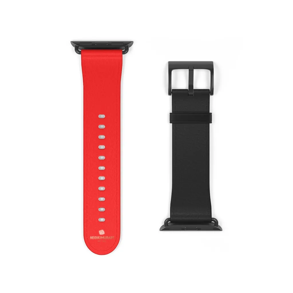 Hot Red Black Watch Band, Dual Solid Color 38 mm/42 mm Watch Band For Apple Watch- Made in USA