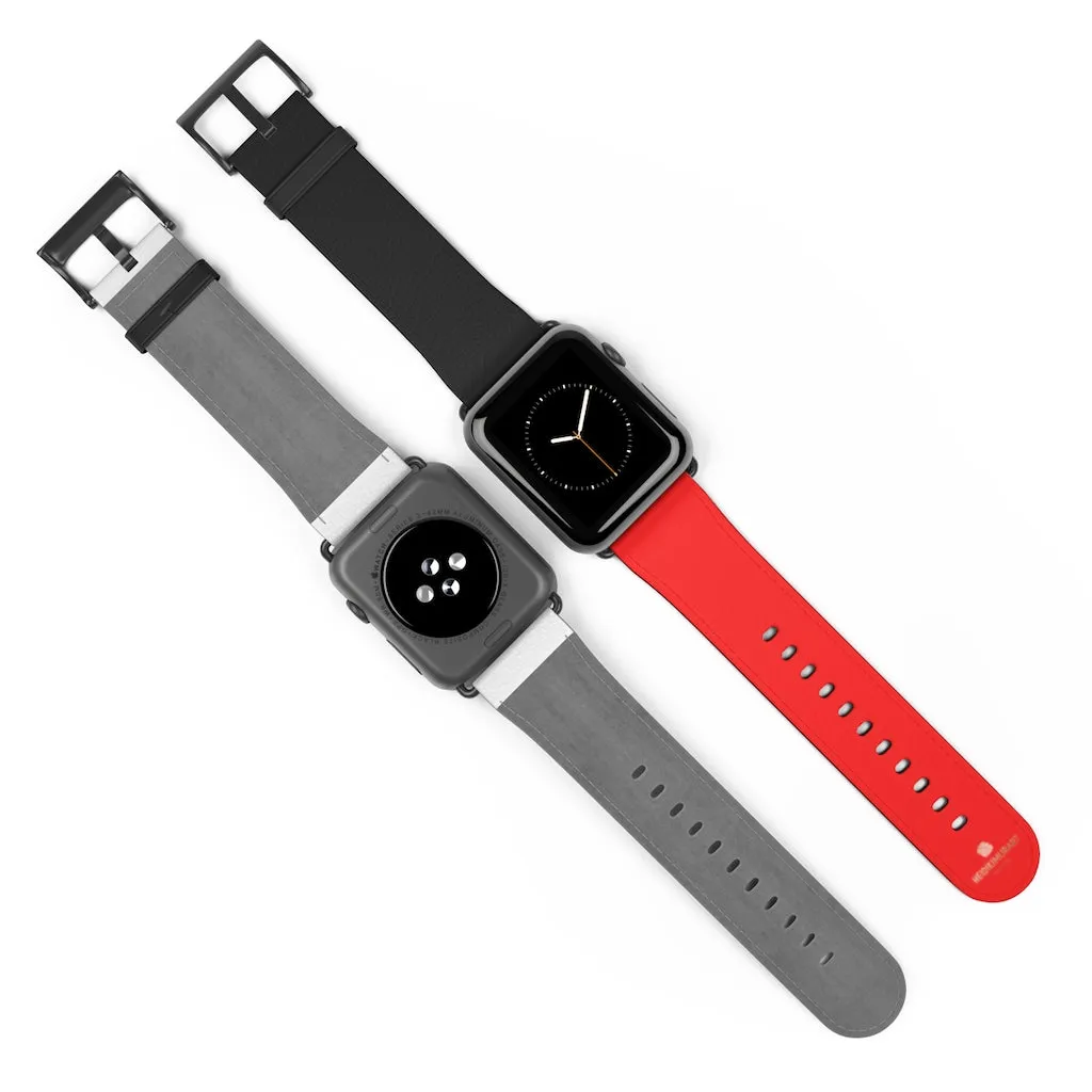 Hot Red Black Watch Band, Dual Solid Color 38 mm/42 mm Watch Band For Apple Watch- Made in USA