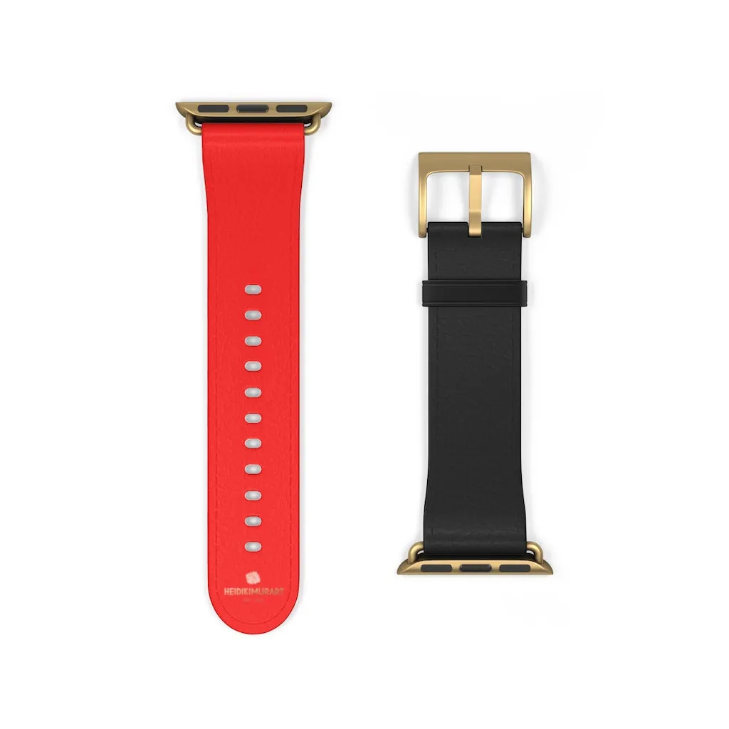 Hot Red Black Watch Band, Dual Solid Color 38 mm/42 mm Watch Band For Apple Watch- Made in USA