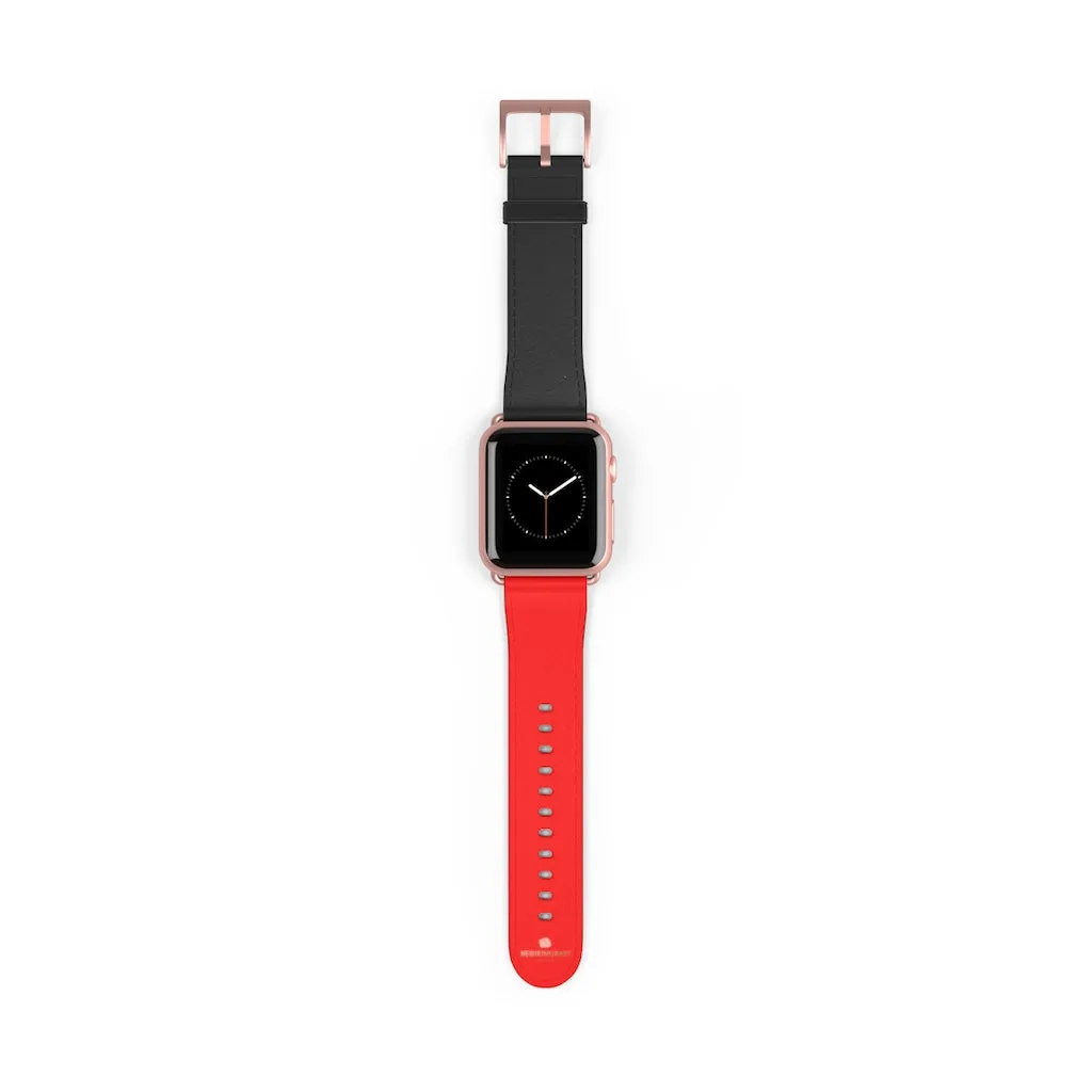 Hot Red Black Watch Band, Dual Solid Color 38 mm/42 mm Watch Band For Apple Watch- Made in USA