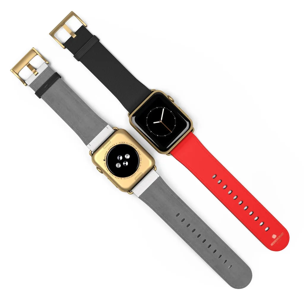 Hot Red Black Watch Band, Dual Solid Color 38 mm/42 mm Watch Band For Apple Watch- Made in USA