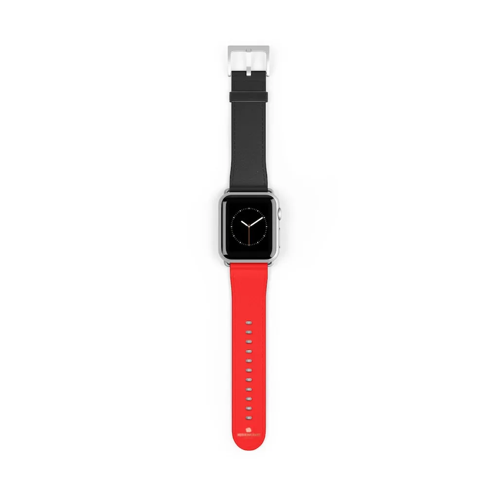 Hot Red Black Watch Band, Dual Solid Color 38 mm/42 mm Watch Band For Apple Watch- Made in USA