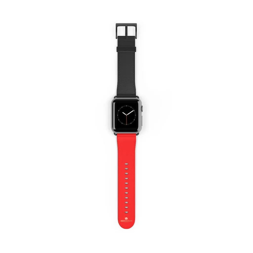 Hot Red Black Watch Band, Dual Solid Color 38 mm/42 mm Watch Band For Apple Watch- Made in USA