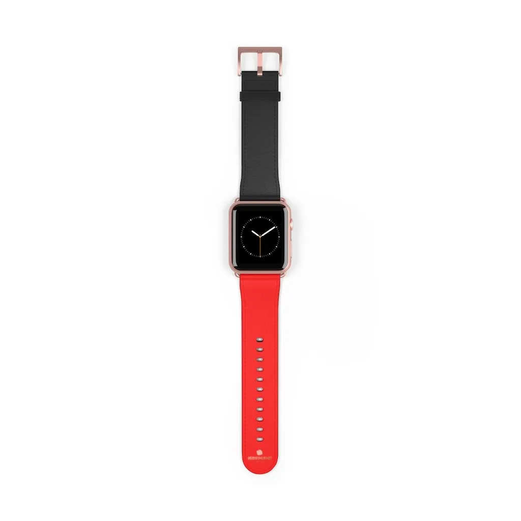 Hot Red Black Watch Band, Dual Solid Color 38 mm/42 mm Watch Band For Apple Watch- Made in USA