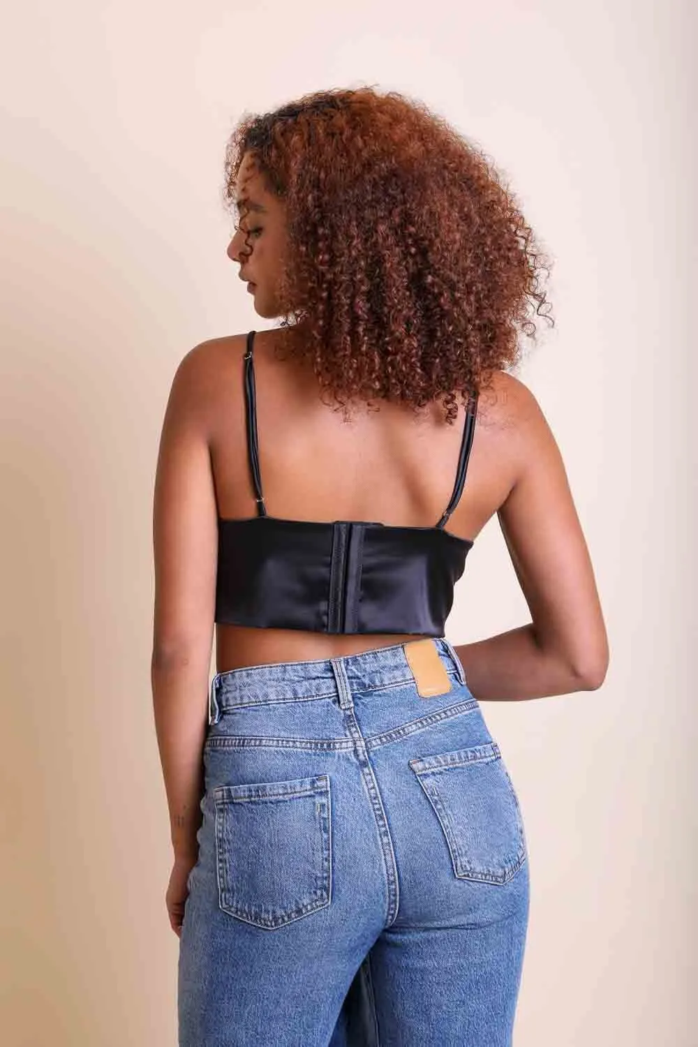 Jr Bralette - Satin Longline - Black