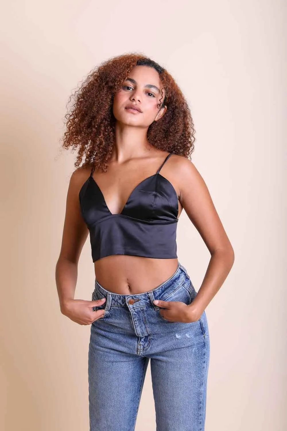 Jr Bralette - Satin Longline - Black