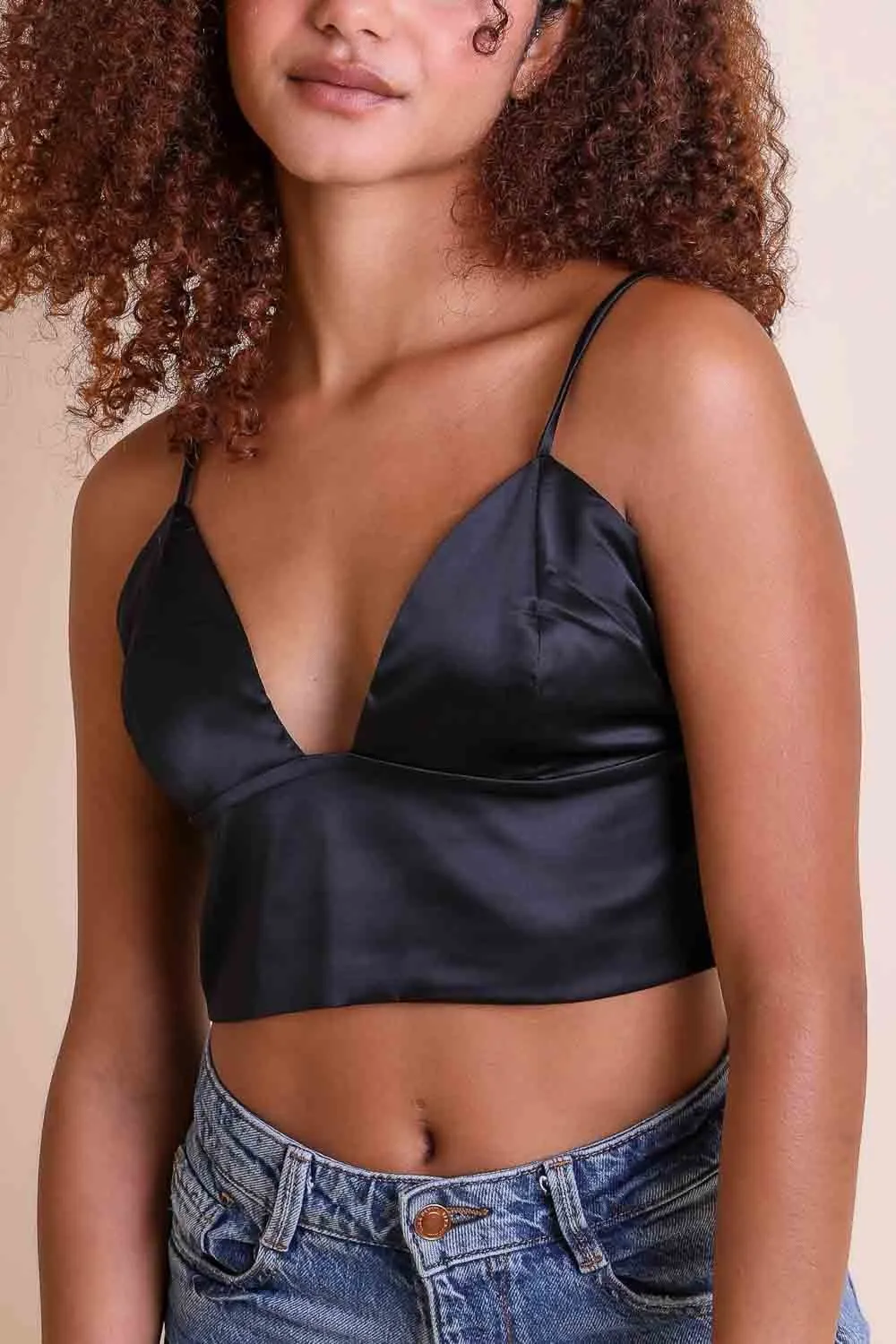 Jr Bralette - Satin Longline - Black