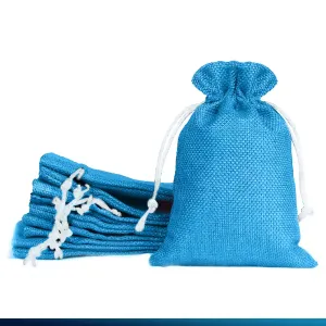 Jute Linen Pouches Christmas, Birthday and Party Favor Bags for Functions- Blue