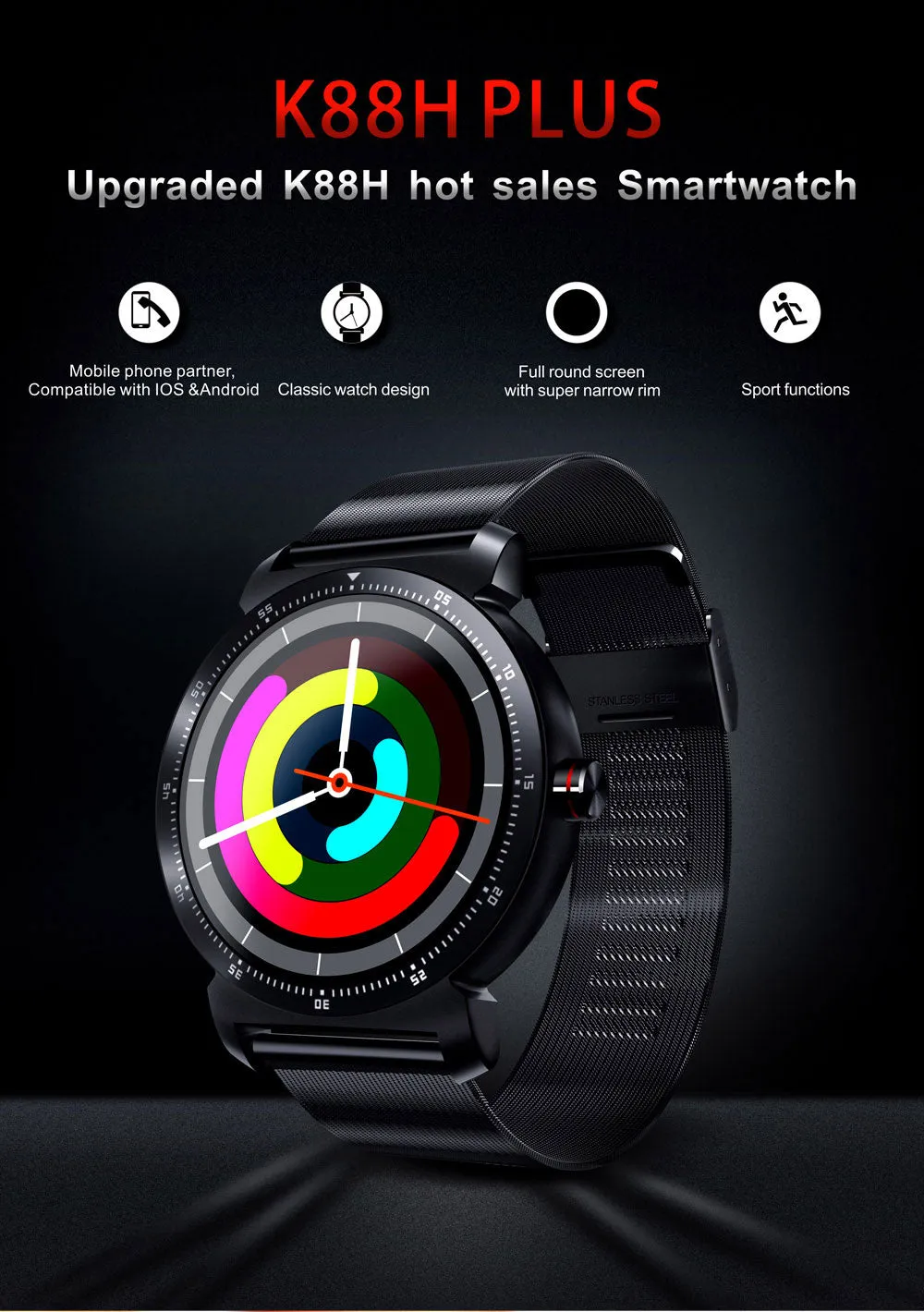 K88H Plus Fitness Smart Watch non-waterproof 1.3 inch Metallic Band