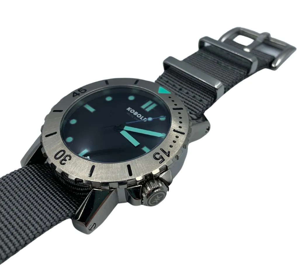 Kobold Arctic Diver Titanium Polished Watch with Gray Nylon Strap