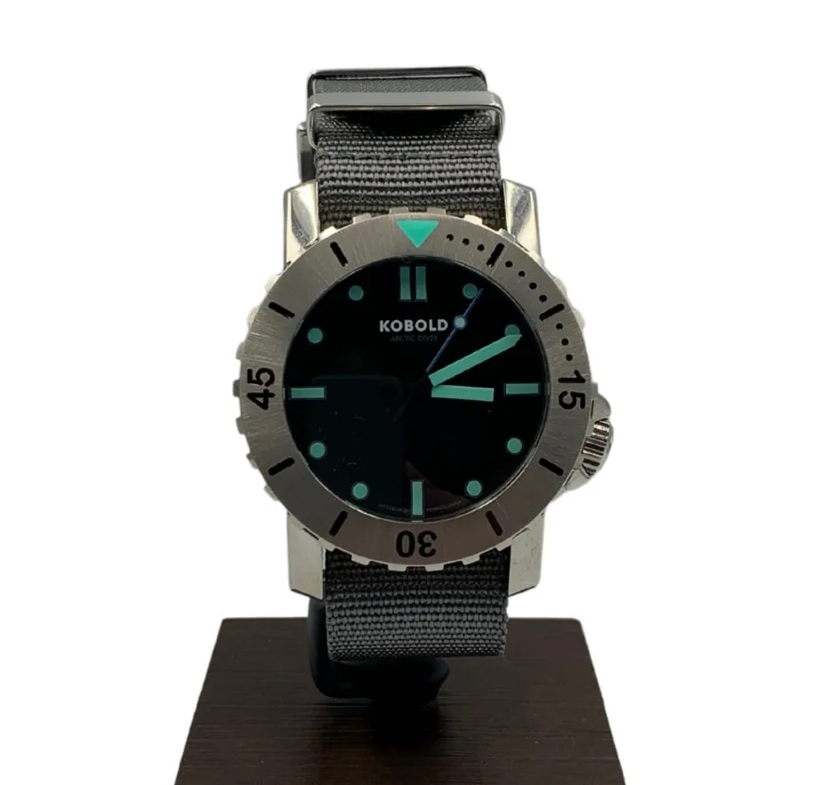 Kobold Arctic Diver Titanium Polished Watch with Gray Nylon Strap