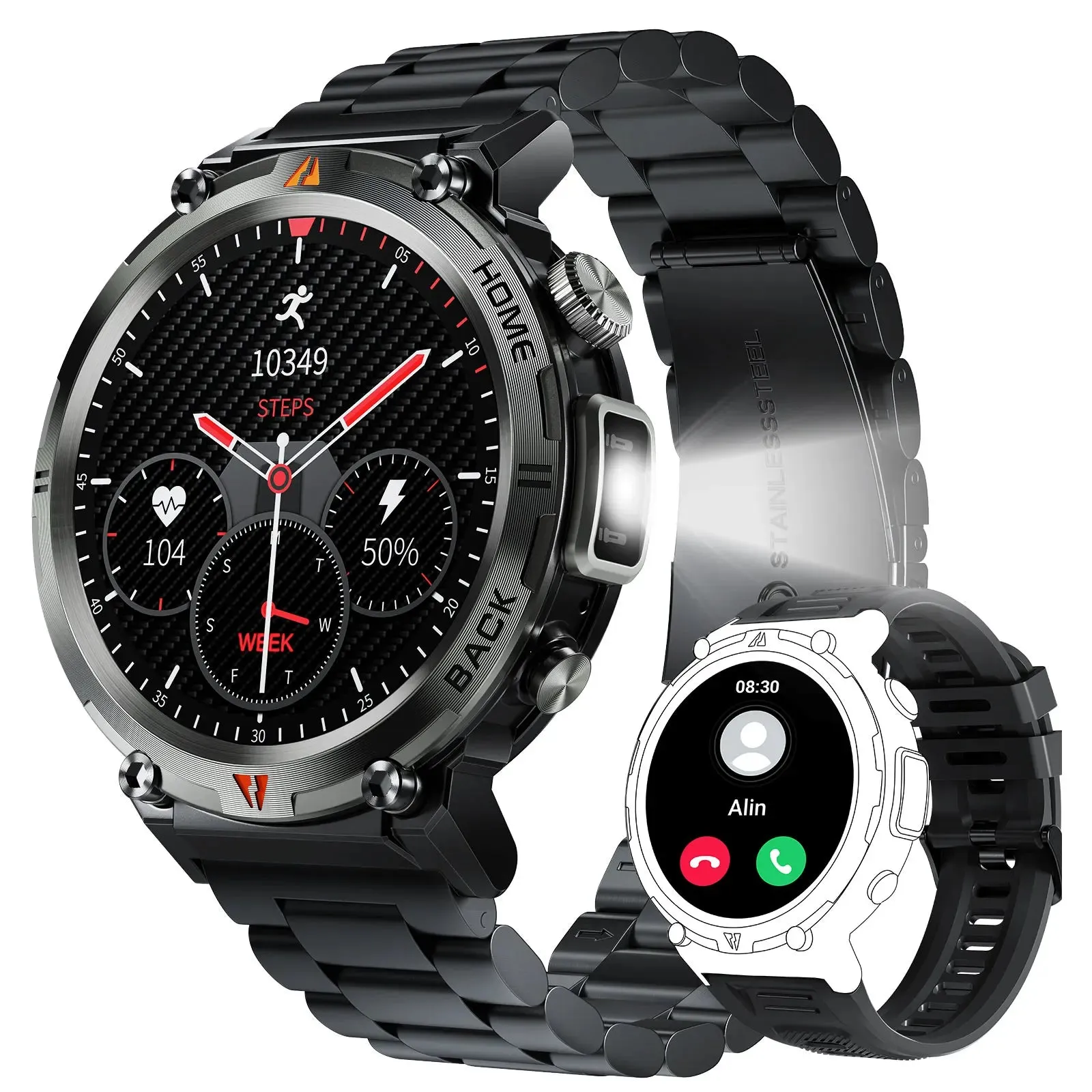 LaNikar 2024 New Bluetooth Call Smart Watch Men Full Touch Screen Health Monitor With Flashlight Men SmartWatch For IOS Android