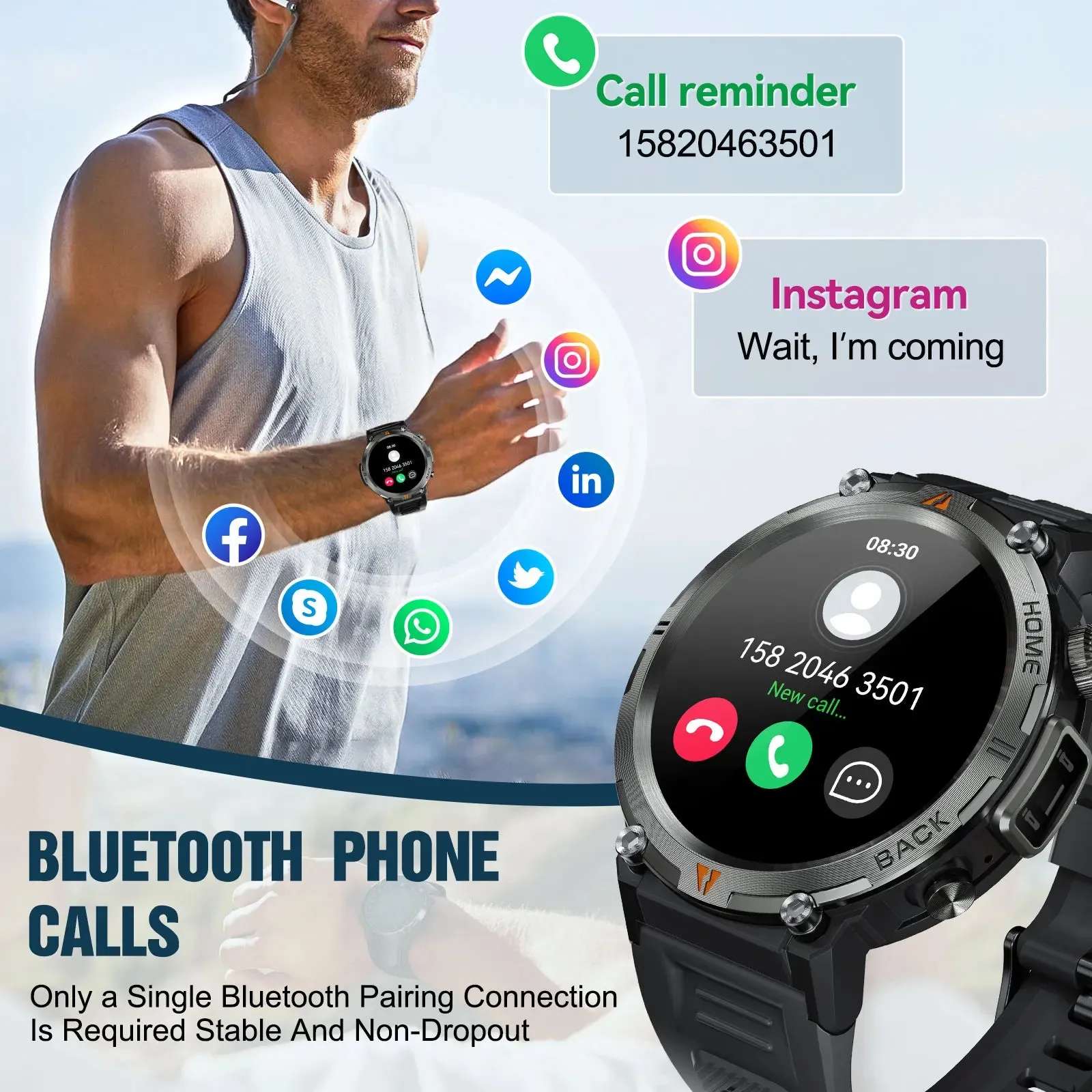 LaNikar 2024 New Bluetooth Call Smart Watch Men Full Touch Screen Health Monitor With Flashlight Men SmartWatch For IOS Android