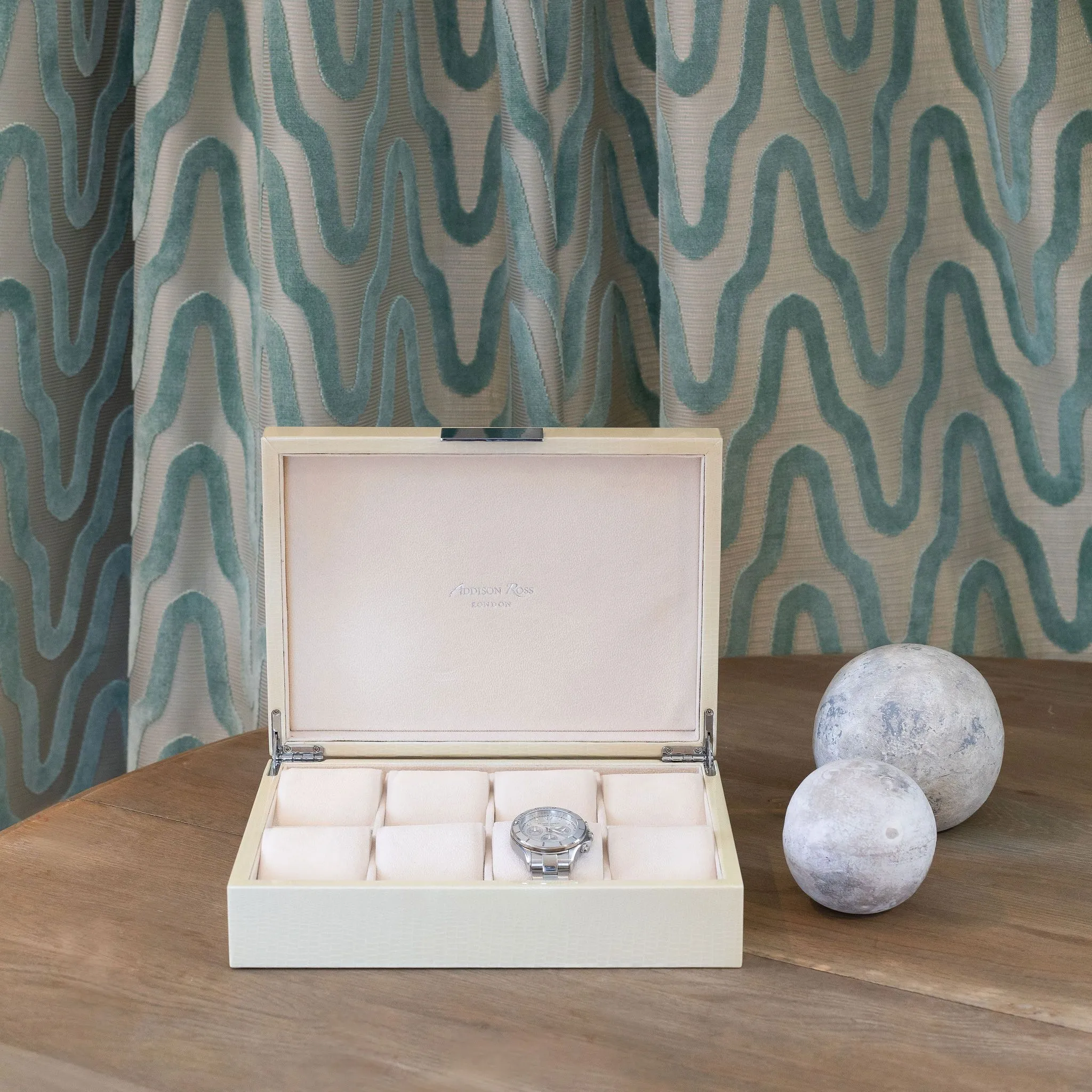 Large Vanilla Croc & Silver Watch Box