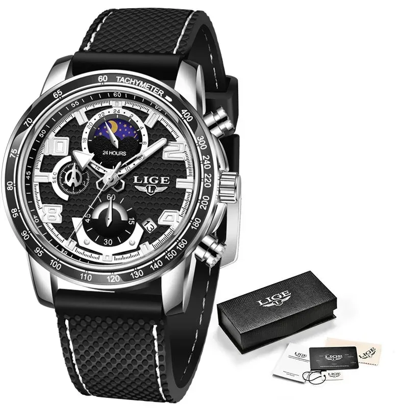 LIGE Luxury Chronograph Men's Strap Quartz Watches LG8955