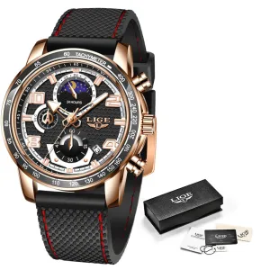 LIGE Luxury Chronograph Men's Strap Quartz Watches LG8955