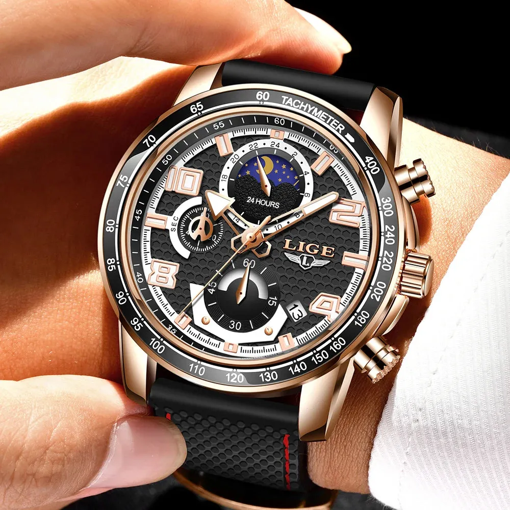 LIGE Luxury Chronograph Men's Strap Quartz Watches LG8955