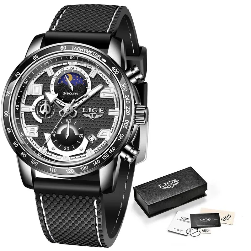 LIGE Luxury Chronograph Men's Strap Quartz Watches LG8955