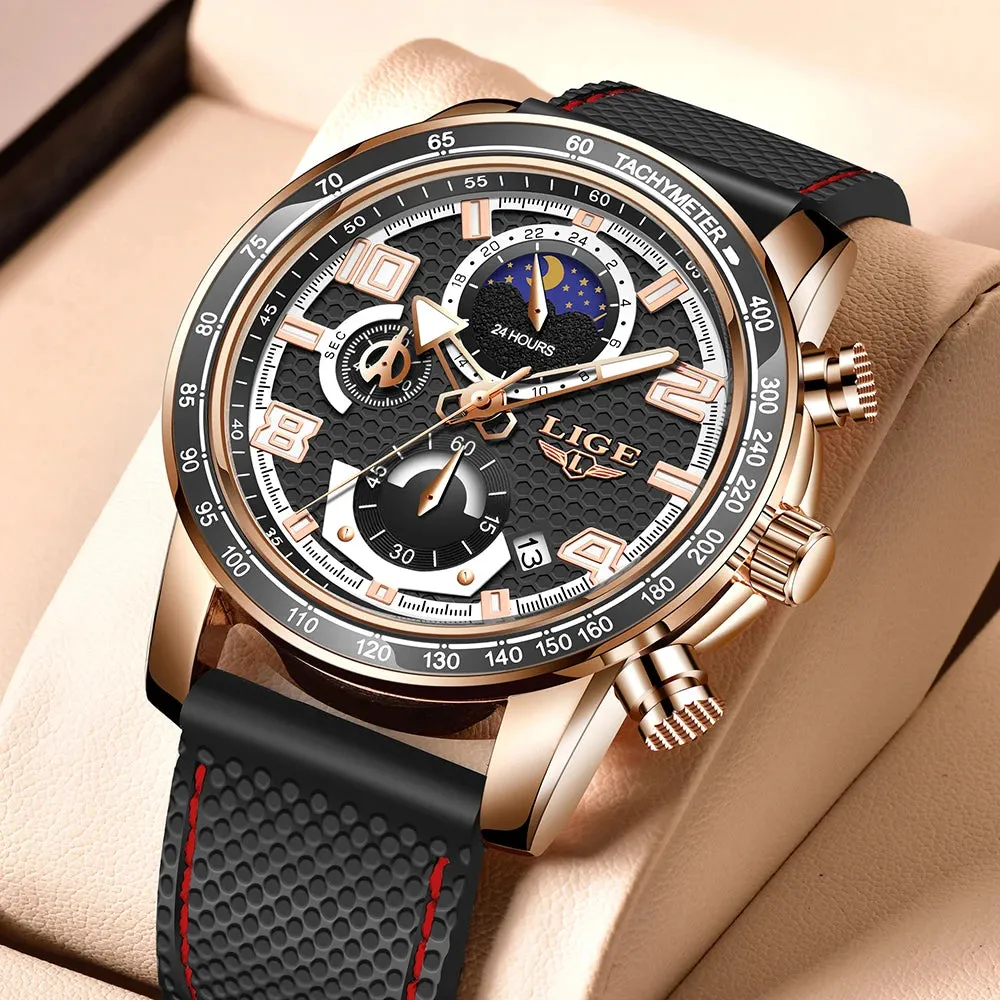 LIGE Luxury Chronograph Men's Strap Quartz Watches LG8955