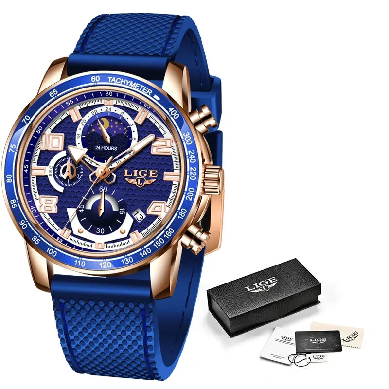 LIGE Luxury Chronograph Men's Strap Quartz Watches LG8955