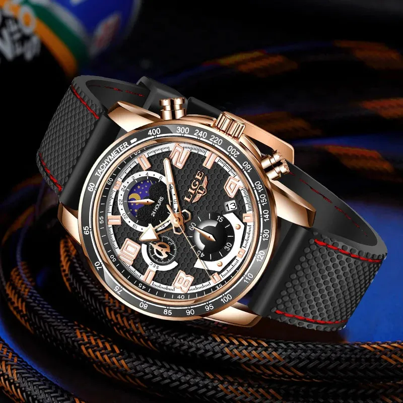 LIGE Luxury Chronograph Men's Strap Quartz Watches LG8955