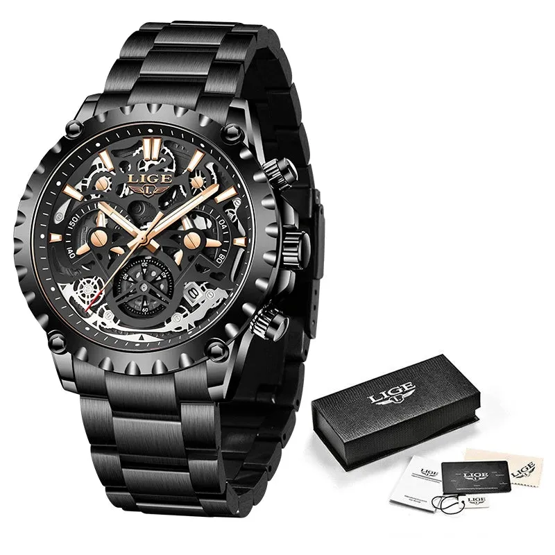 LIGE Quartz Watch Men's with Chronograph LG8950