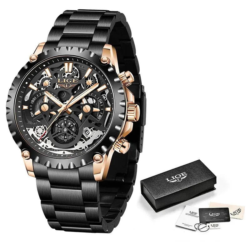 LIGE Quartz Watch Men's with Chronograph LG8950