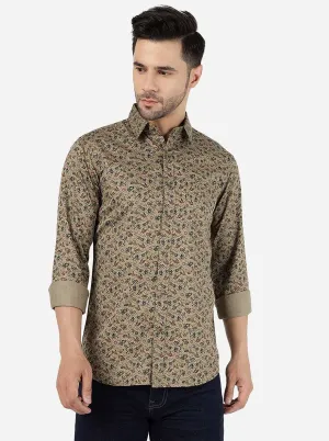 Light Olive Printed Slim Fit Casual Shirt | JadeBlue