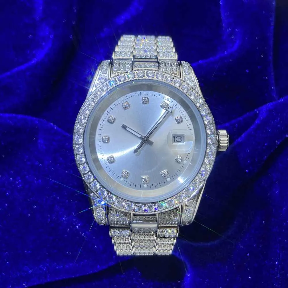 Moissanite Presidential Watch | White Face | 41MM | 13.3CT Iced Out | 14K White Gold