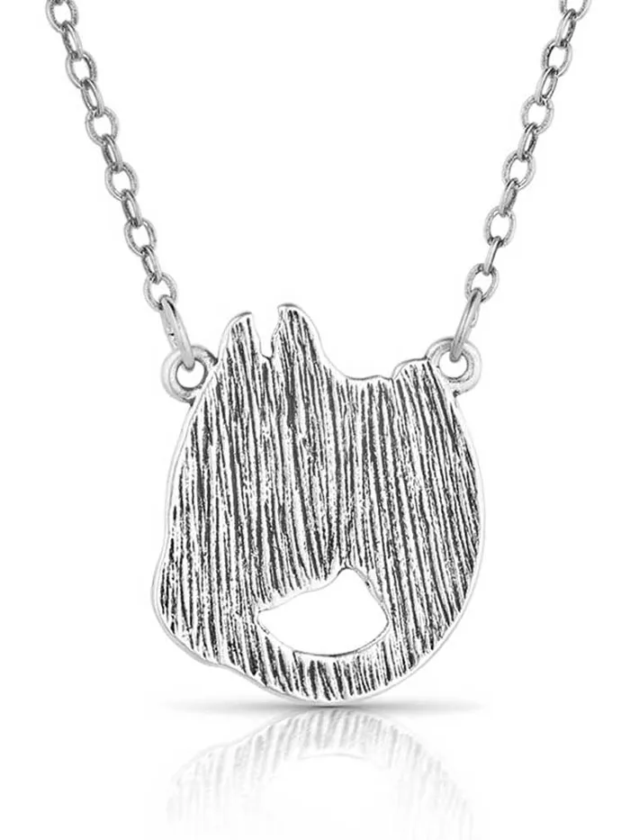 Montana Silversmiths NC5881 Womens Lucky Horse Head Pendant Necklace Silver