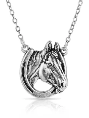 Montana Silversmiths NC5881 Womens Lucky Horse Head Pendant Necklace Silver