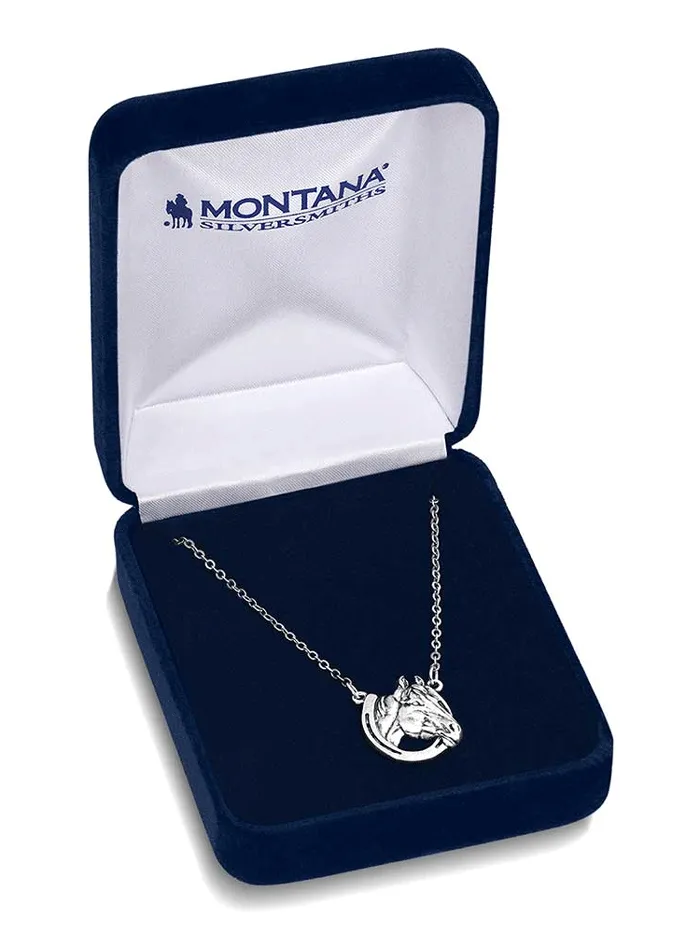 Montana Silversmiths NC5881 Womens Lucky Horse Head Pendant Necklace Silver